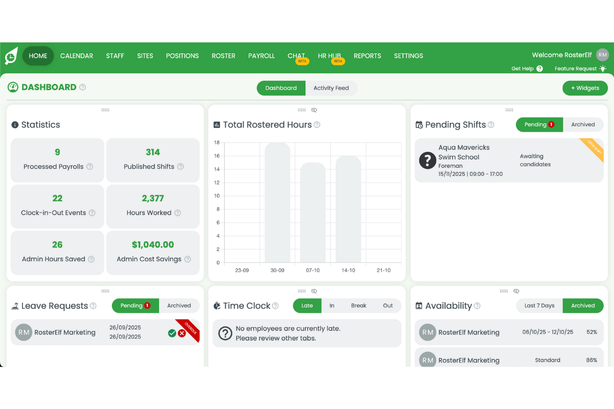 Screenshot of RosterElf login