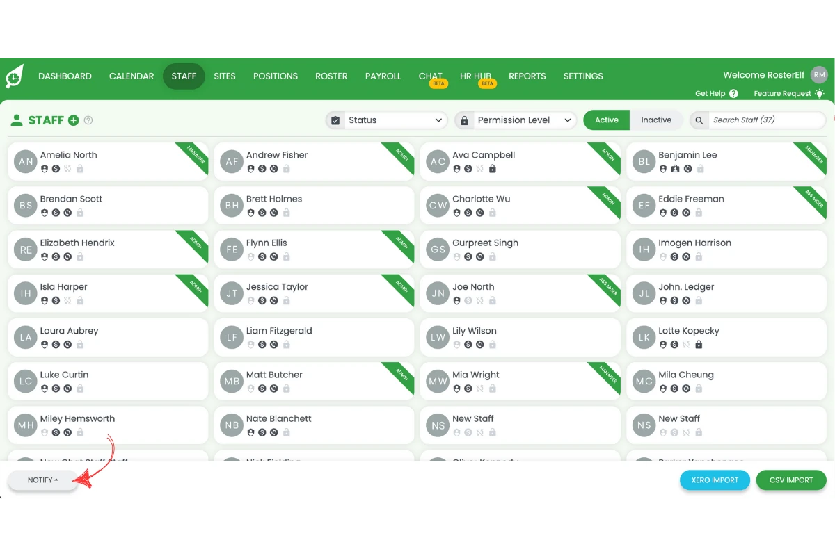 Screenshot showing the Notify button