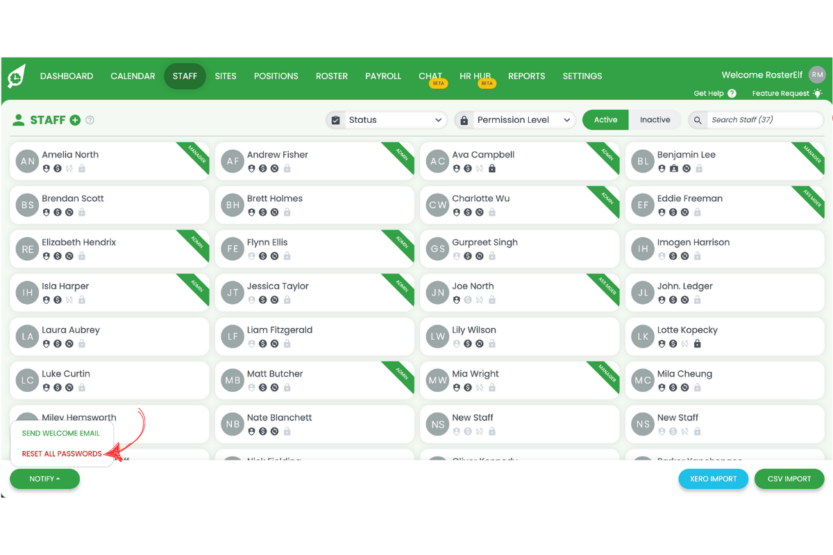 Screenshot showing Reset All Passwords option