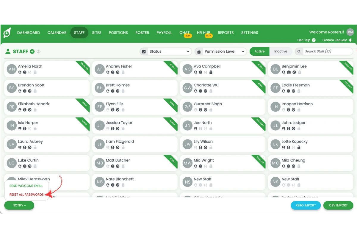 Screenshot showing Reset All Passwords option