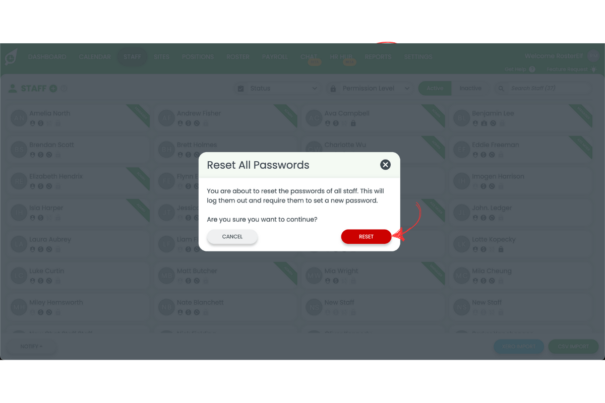 Screenshot showing the Reset confirmation