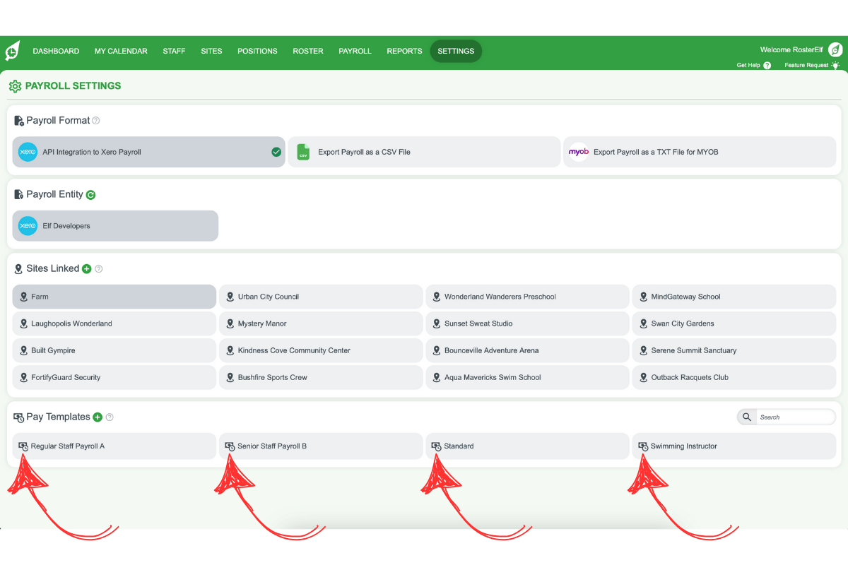 Pay templates option in RosterElf