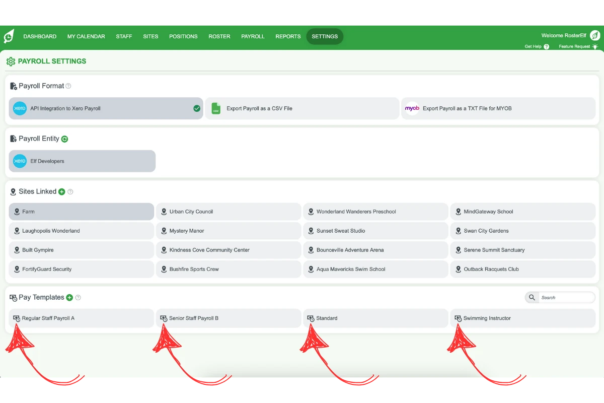 Pay templates option in RosterElf