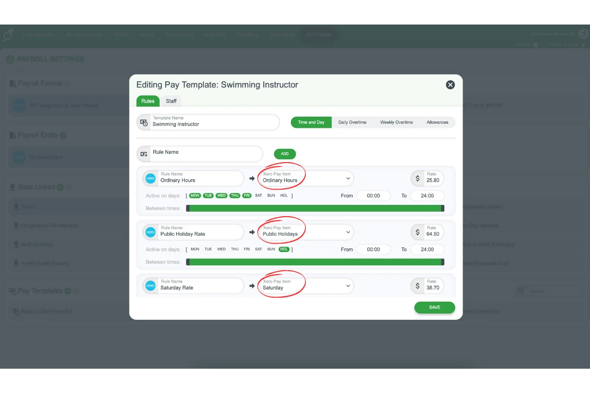 Xero pay item assigned in pay template