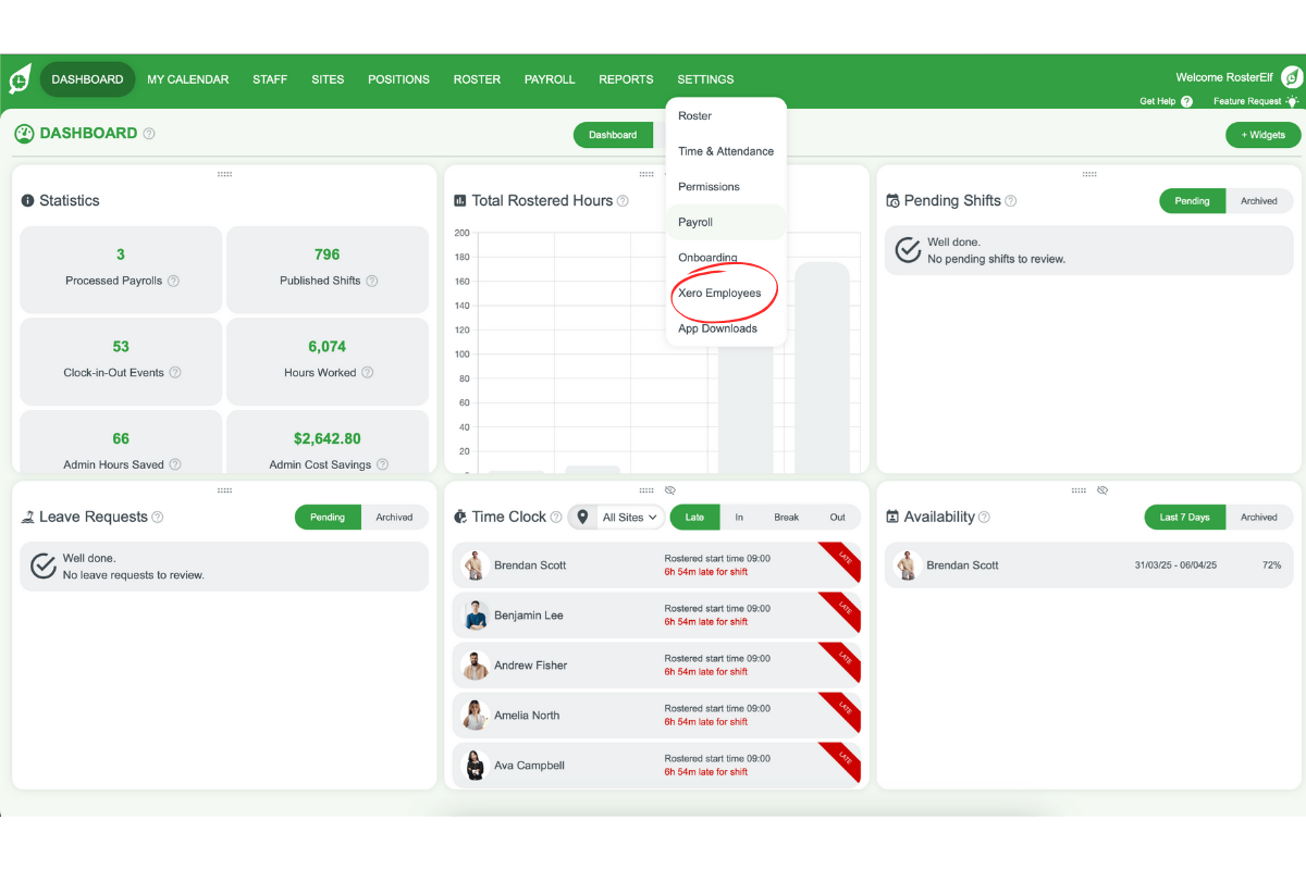 Xero Employees option in settings