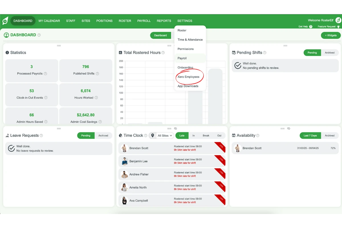 Xero Employees option in settings