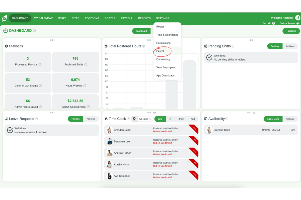 Payroll section in settings