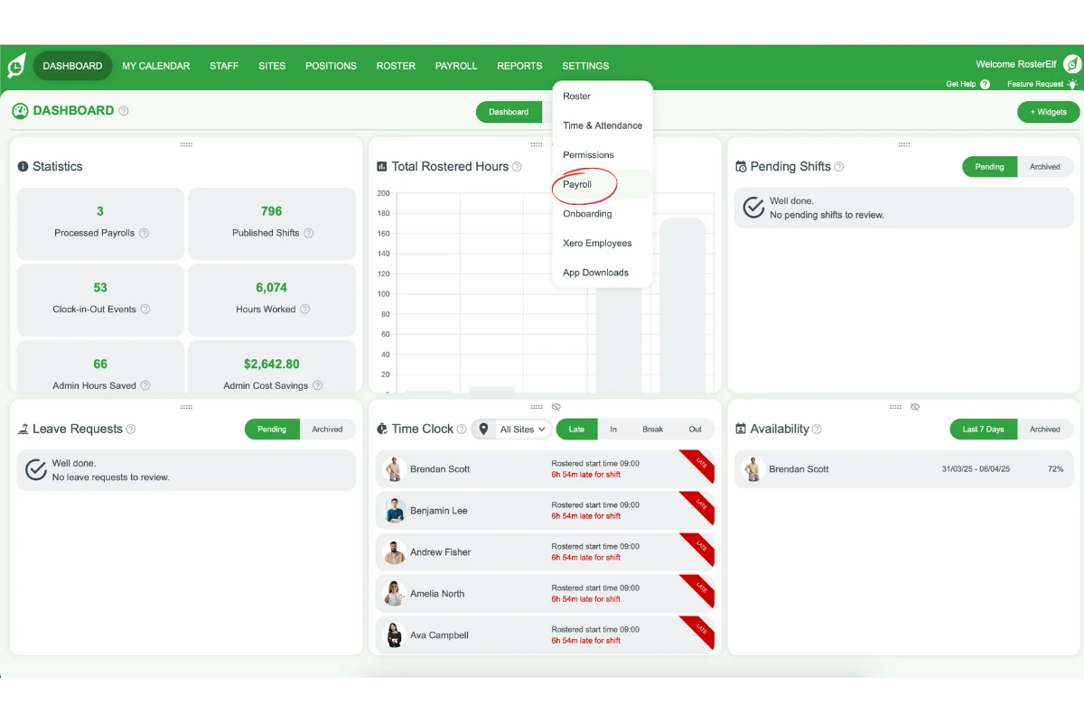 Payroll section in settings