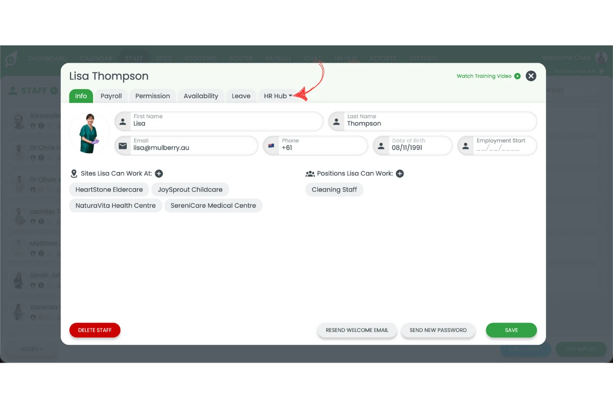 HR Hub tab