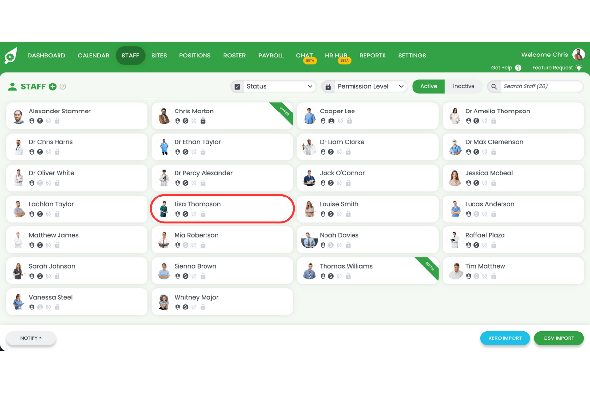 Staff member selection