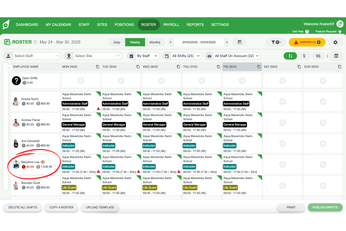 RosterElf fixed salary staff hours and costs