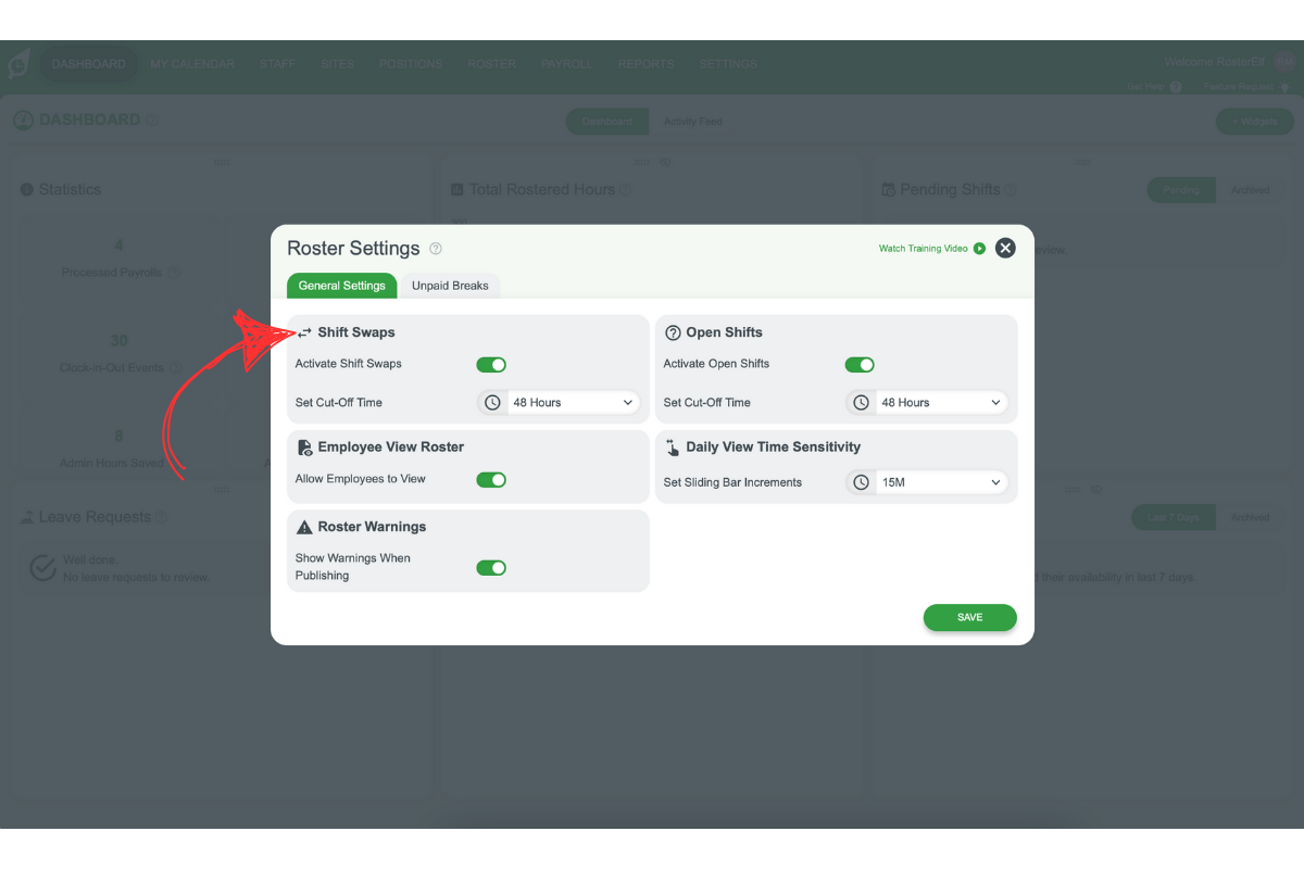 RosterElf - Shift Swaps settings