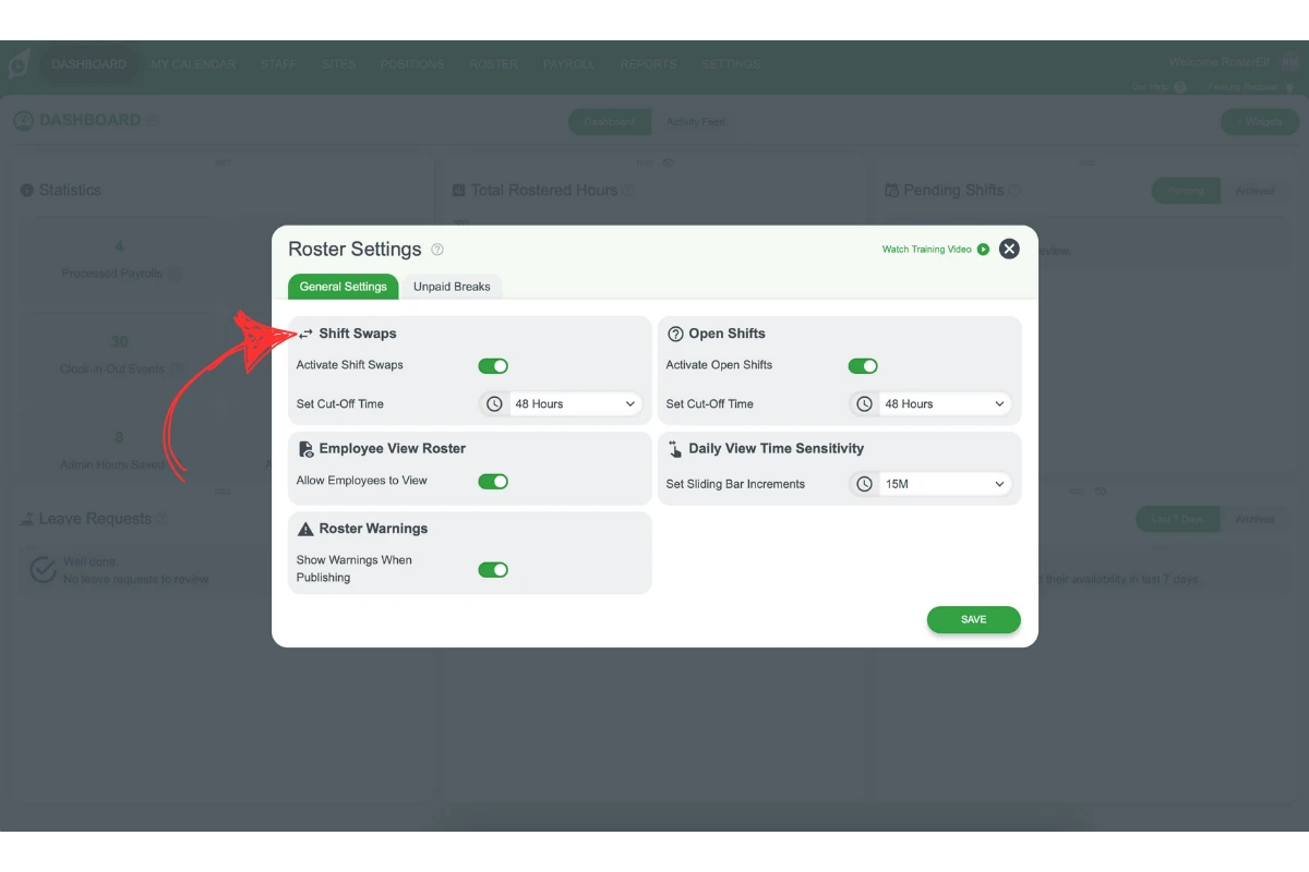 RosterElf - Shift Swaps settings