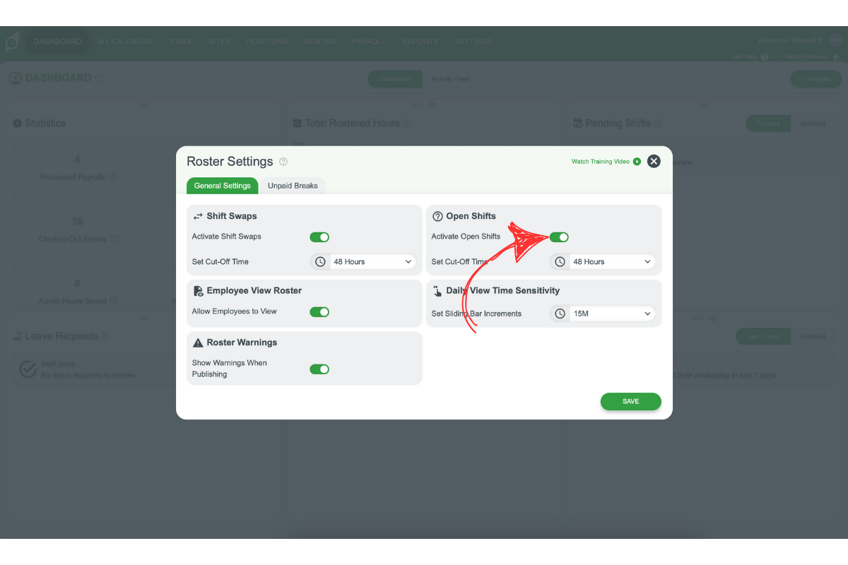 RosterElf - Open Shifts settings