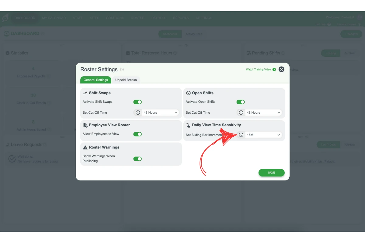 RosterElf - Daily View Time Sensitivity slider