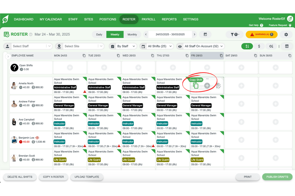 Copy option appearing on shift hover menu