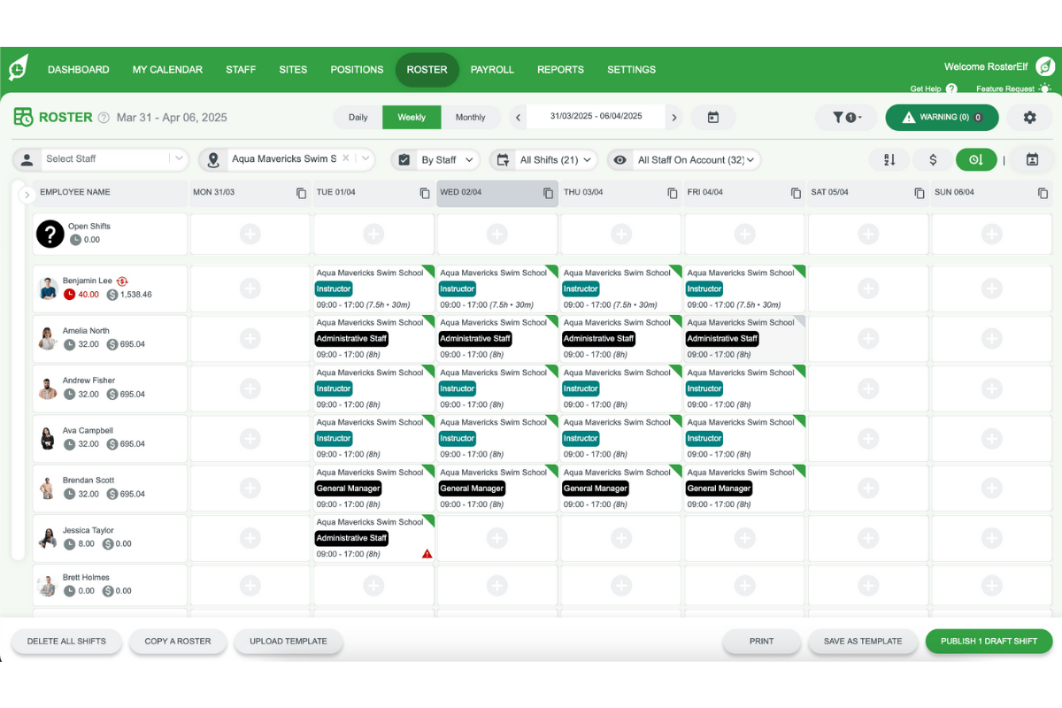 Adding shifts to the roster
