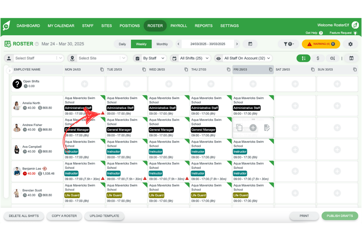 Shift with a warning icon