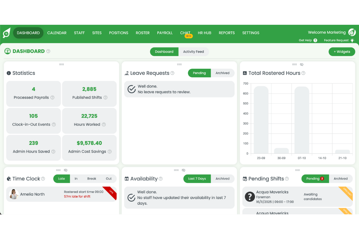 RosterElf dashboard login screen