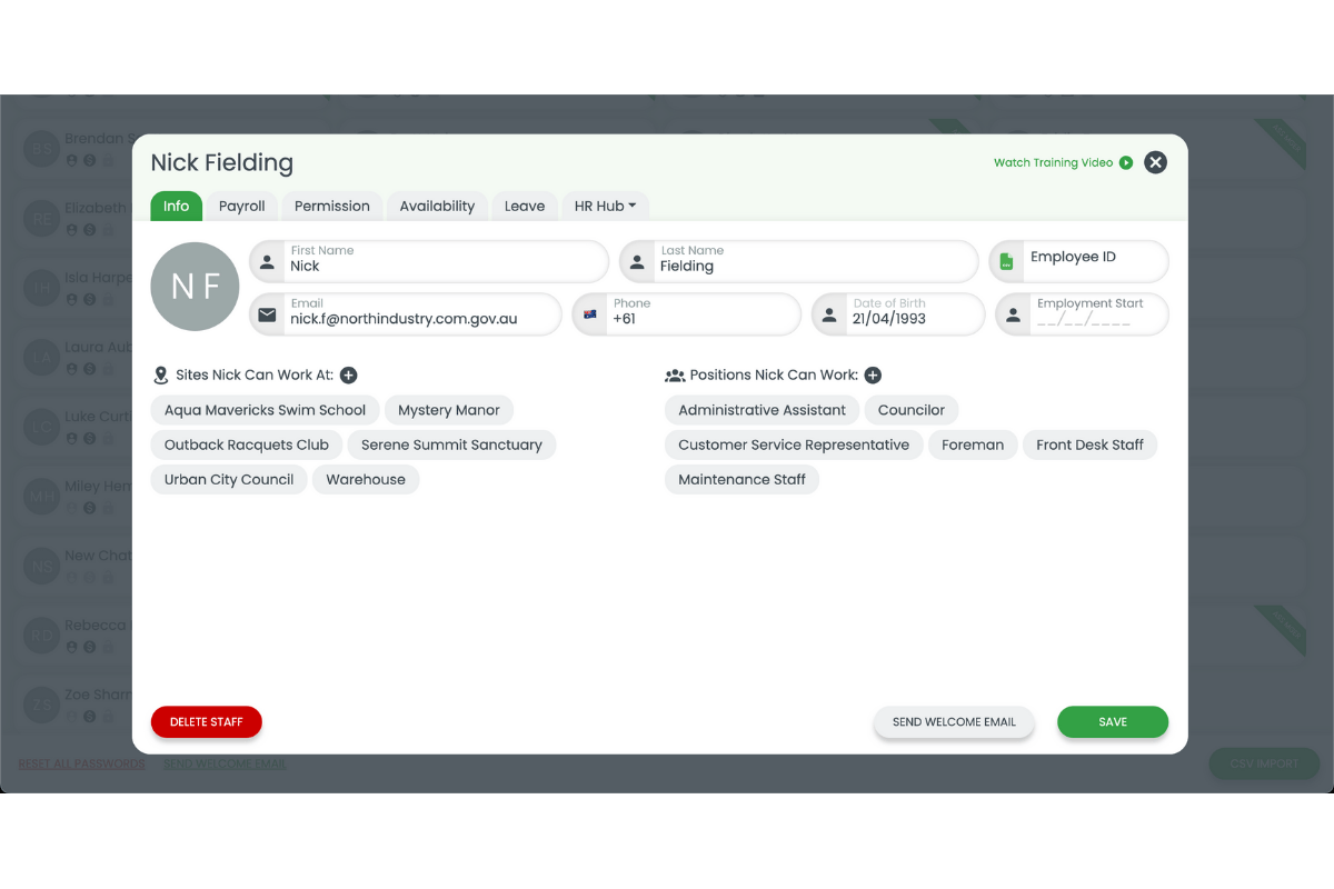 Staff member selection