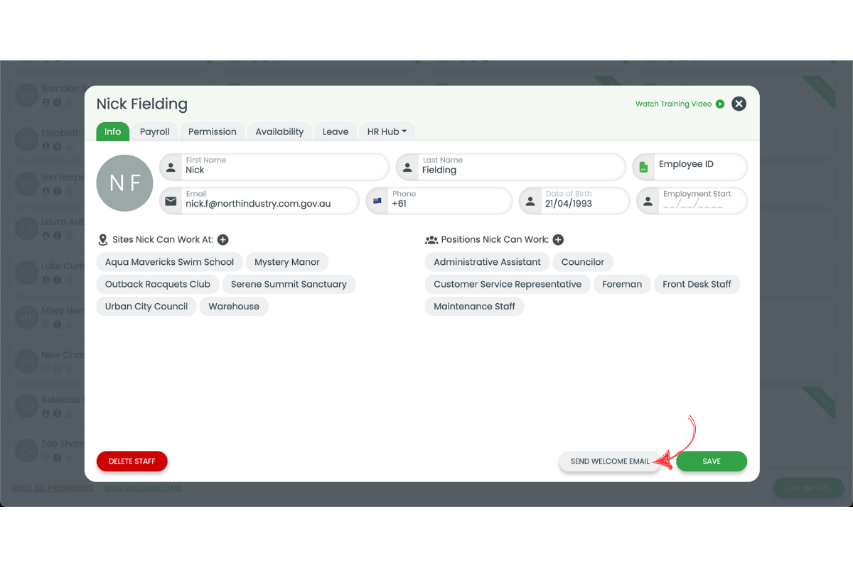 Send Welcome Message button