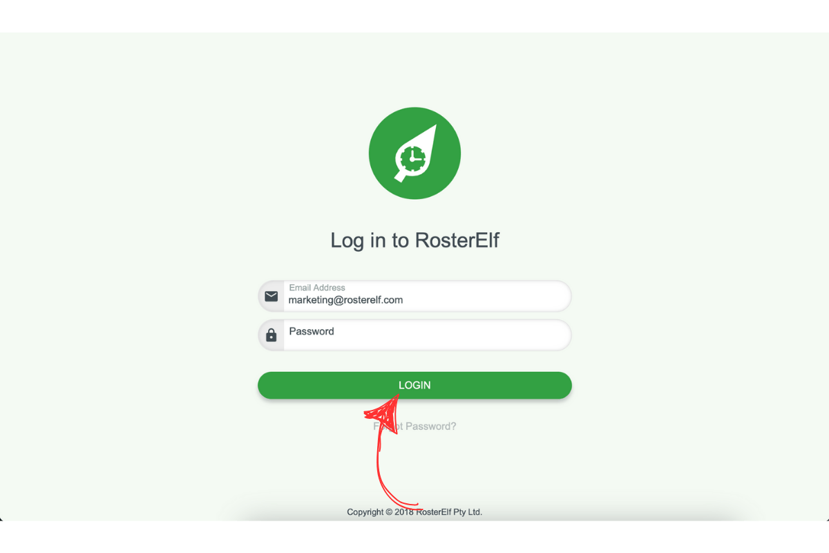 Screenshot of the login screen for accessing your account