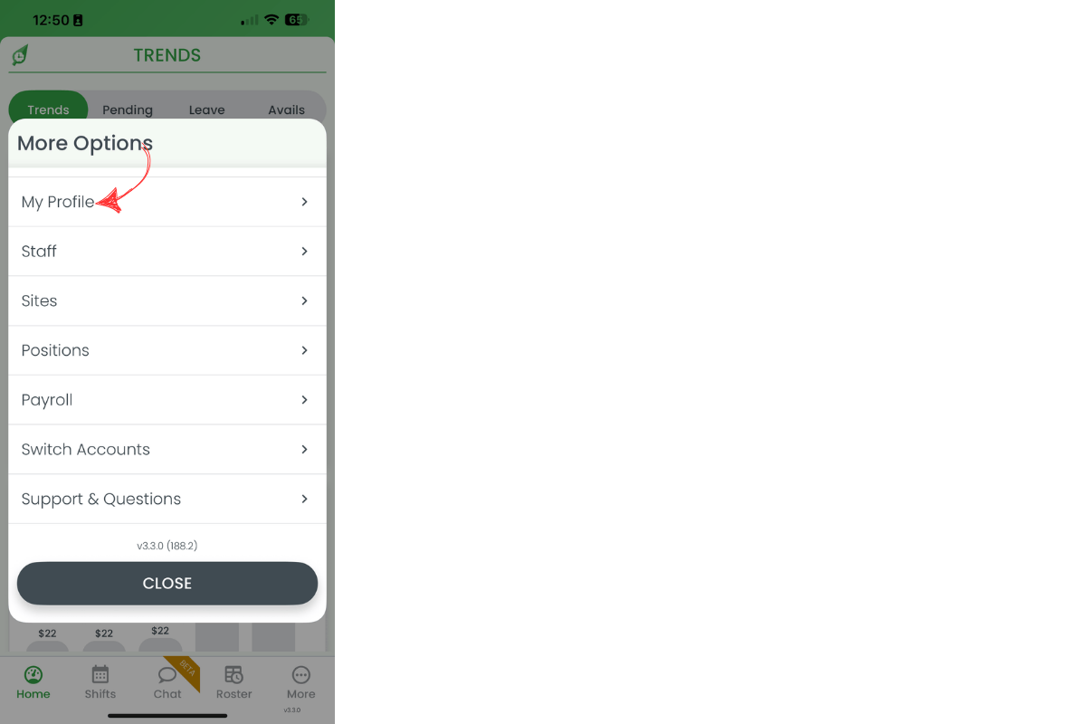 My profile option in More menu