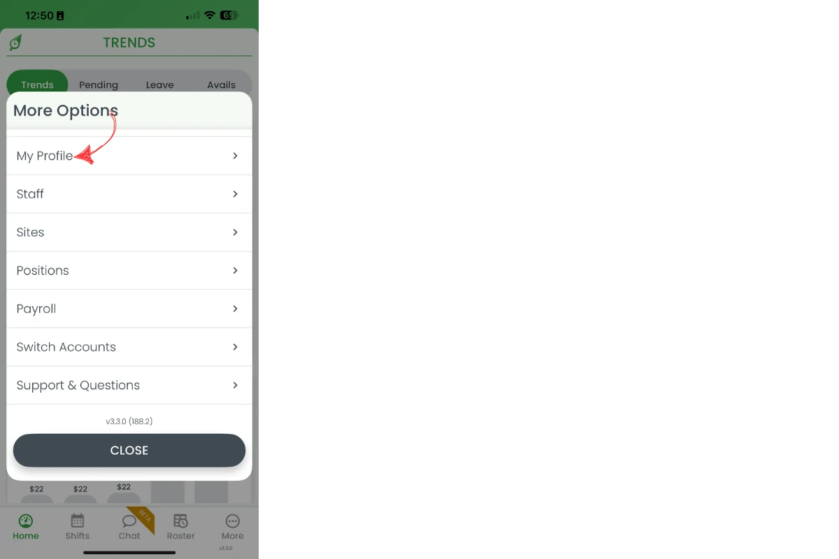 My profile option in More menu