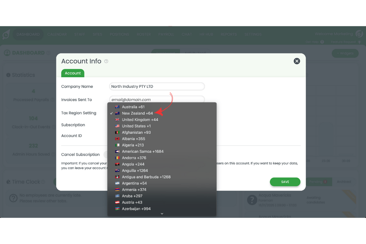 Adjusting tax settings