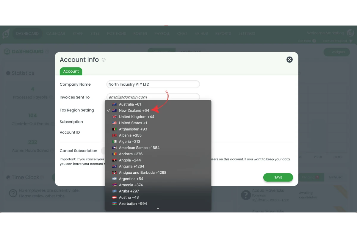 Adjusting tax settings