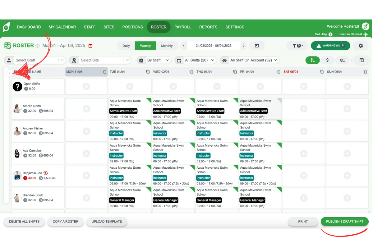 Screenshot of RosterElf\'s Revenue Forecast feature