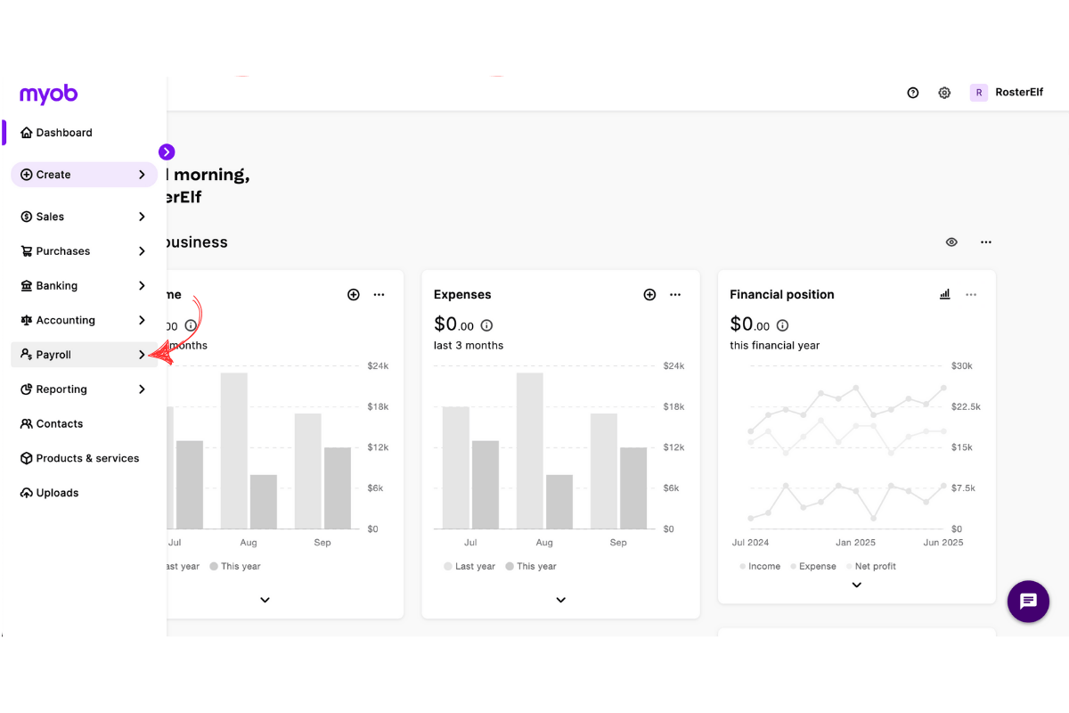 Payroll section in RosterElf