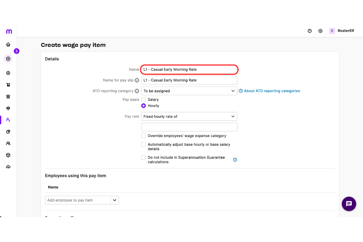 Payroll section in RosterElf