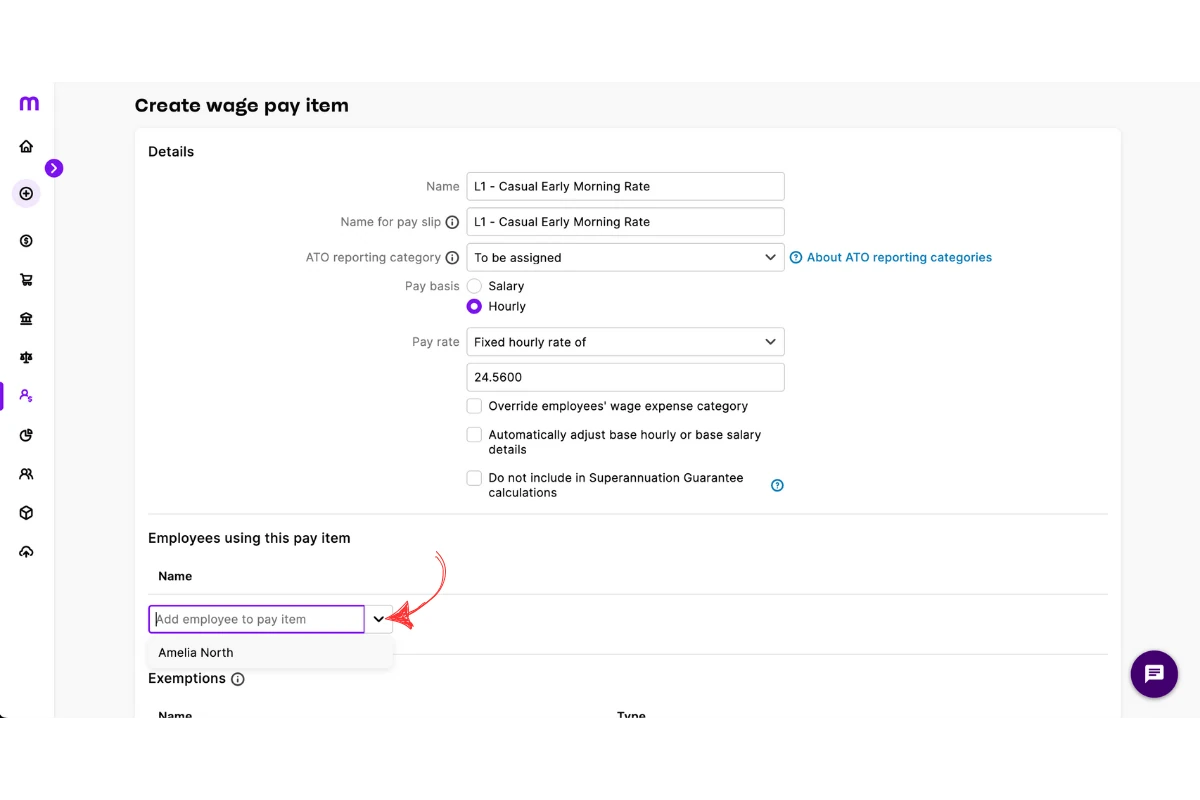 MYOB My Business assigning the pay category to an employee