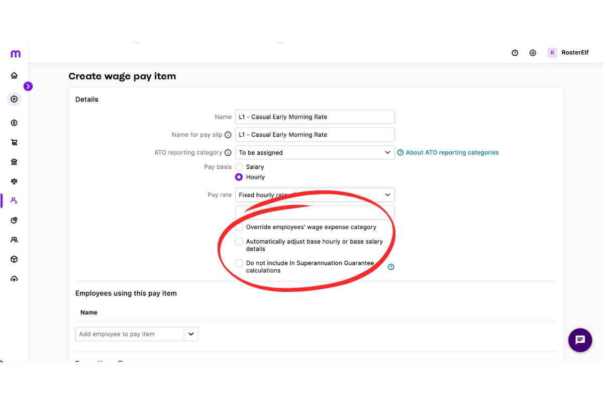 Payroll settings screen in RosterElf