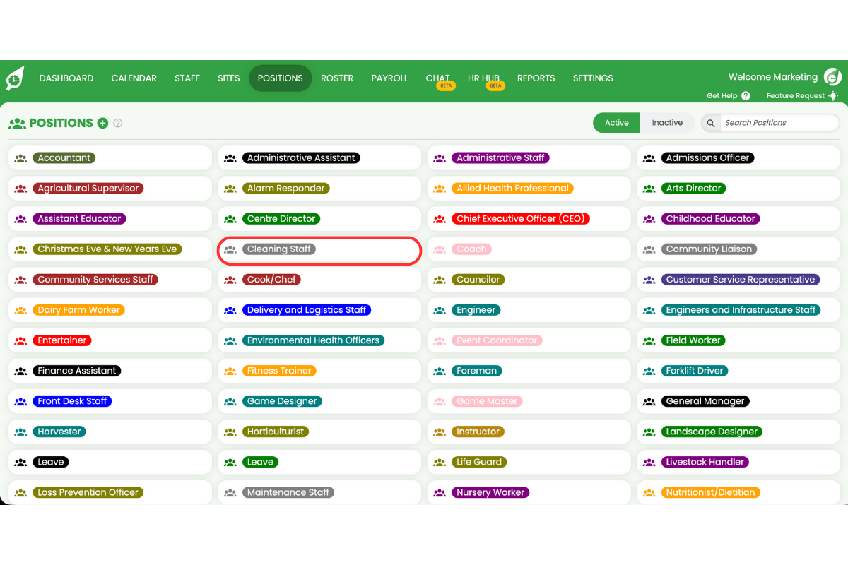 Position selection from the positions list