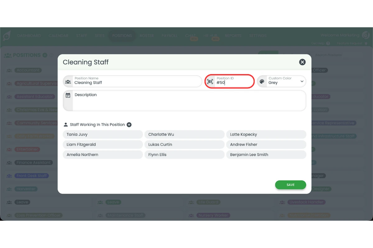 Position ID field with #50 entered for Smartly integration