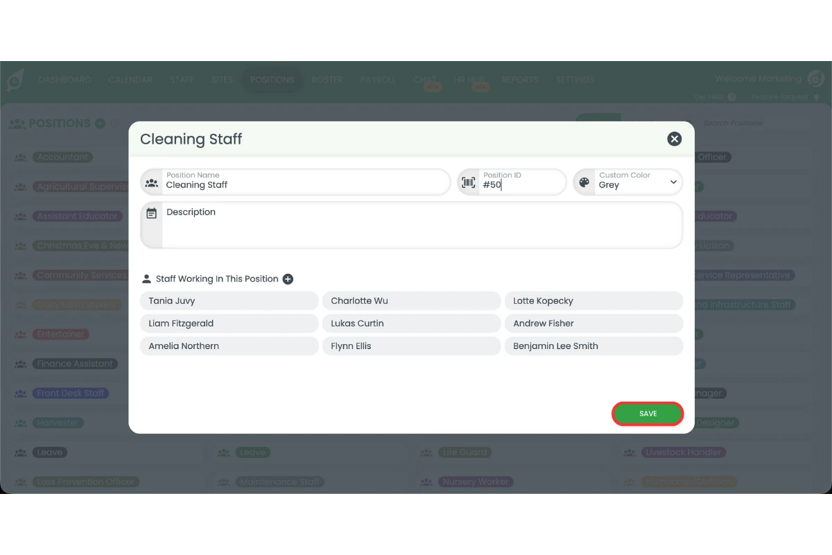 Save button to confirm position ID changes