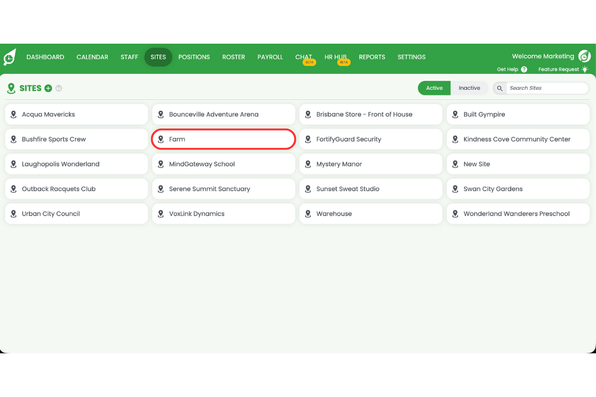 Site selection from the sites list