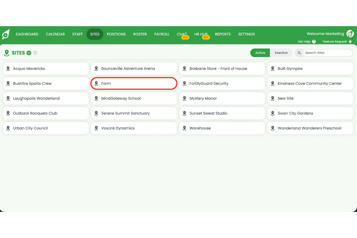 Site selection from the sites list
