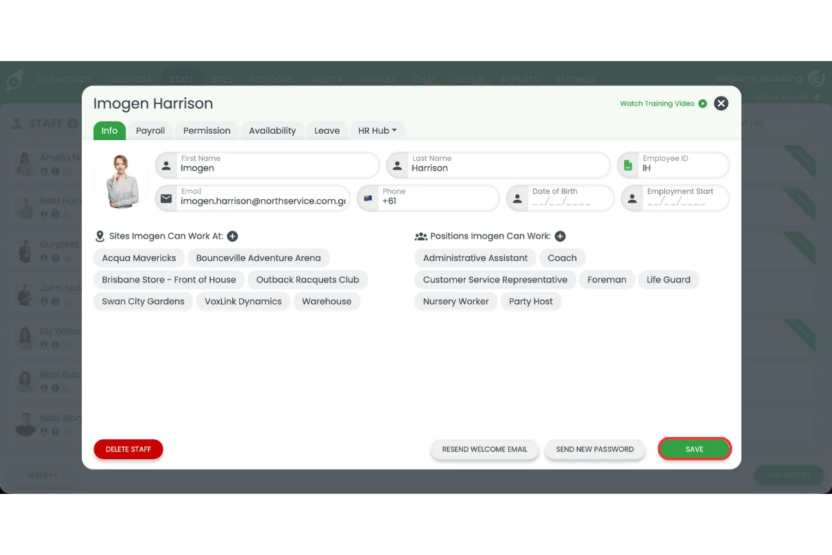 Save button to confirm employee ID changes