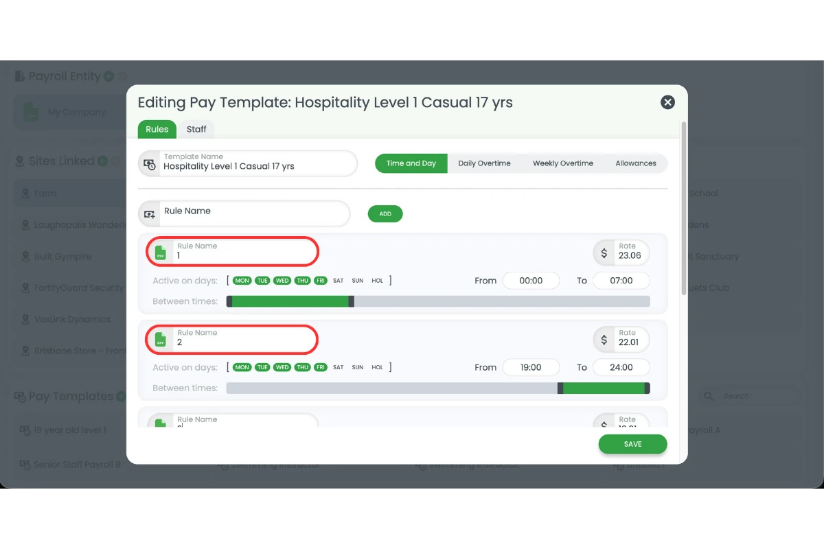 Rule Name field showing Smartly payroll rule entry