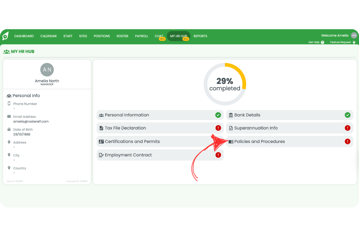 Policies and Procedures list within My HR Hub