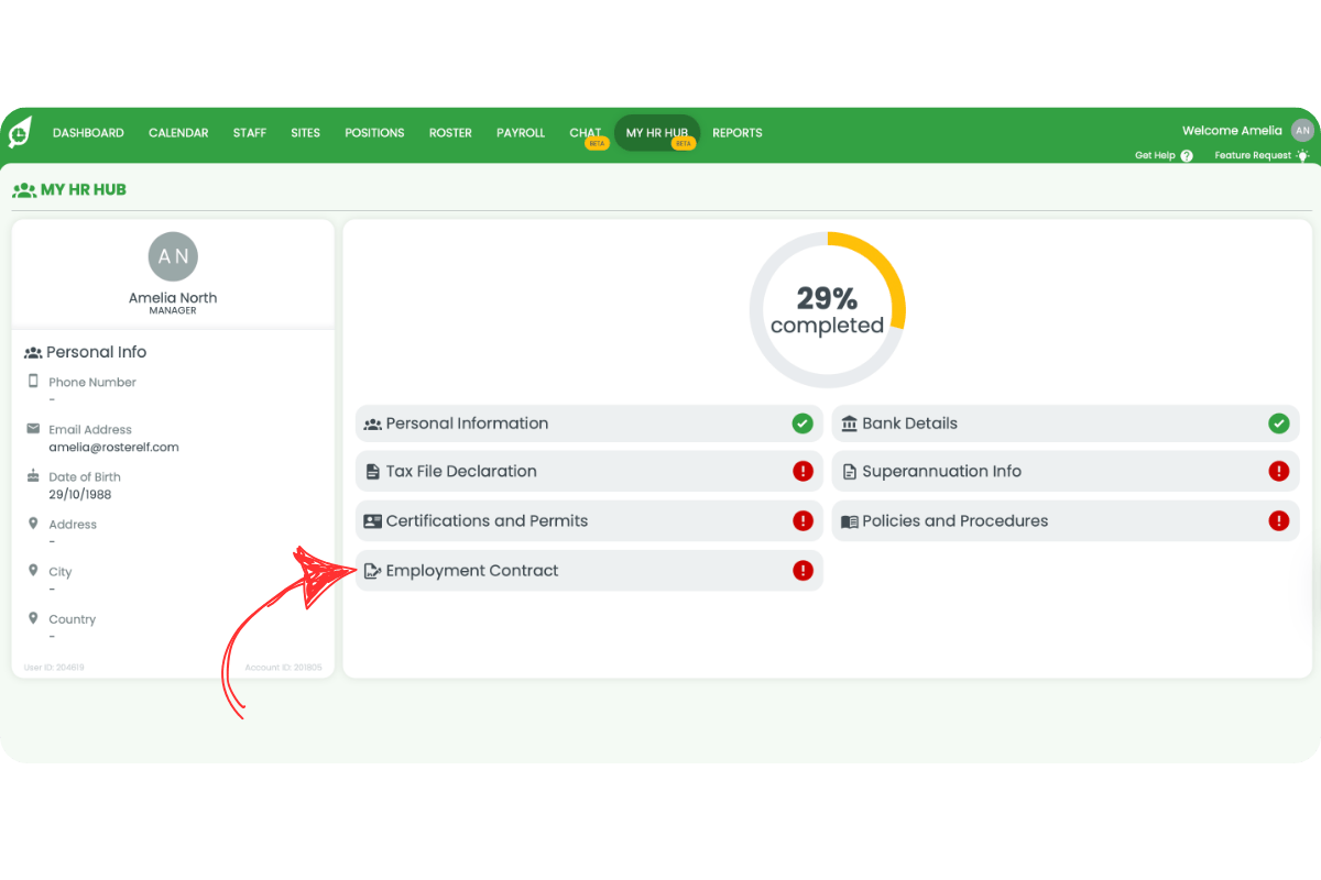 Employment Contract section in My HR Hub ready for review