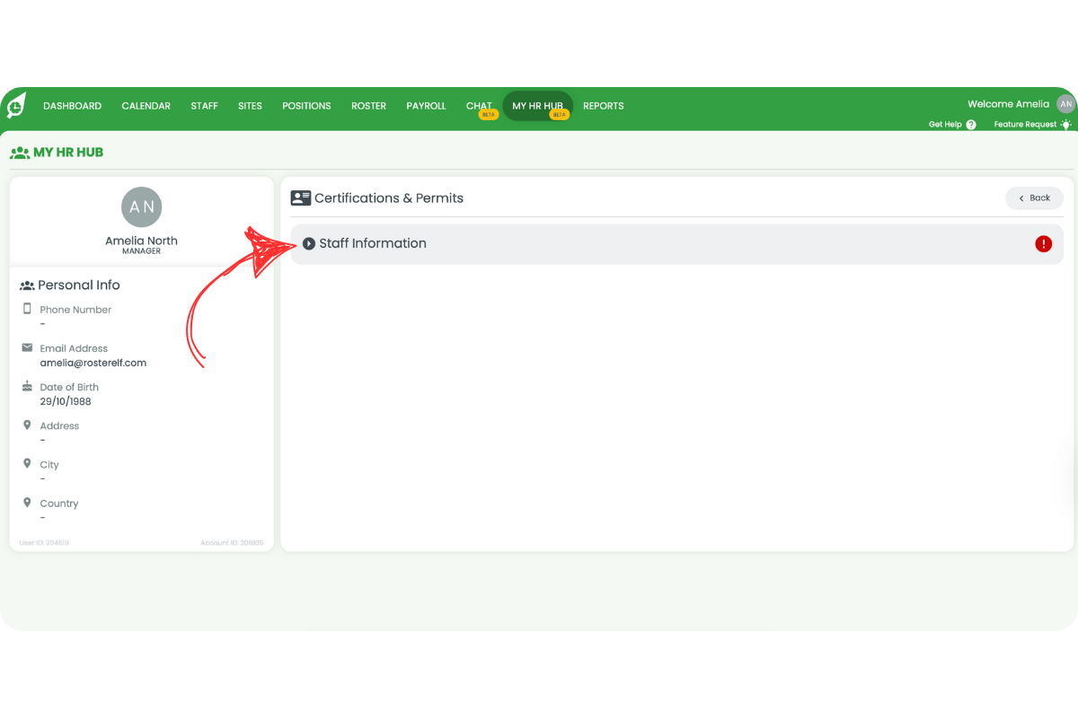 Certification item highlighted with a red exclamation mark indicating action required
