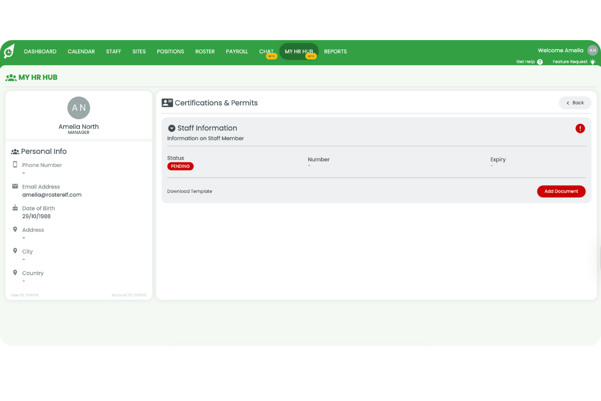 Add Document upload dialog for certifications with status change from Pending to Approved