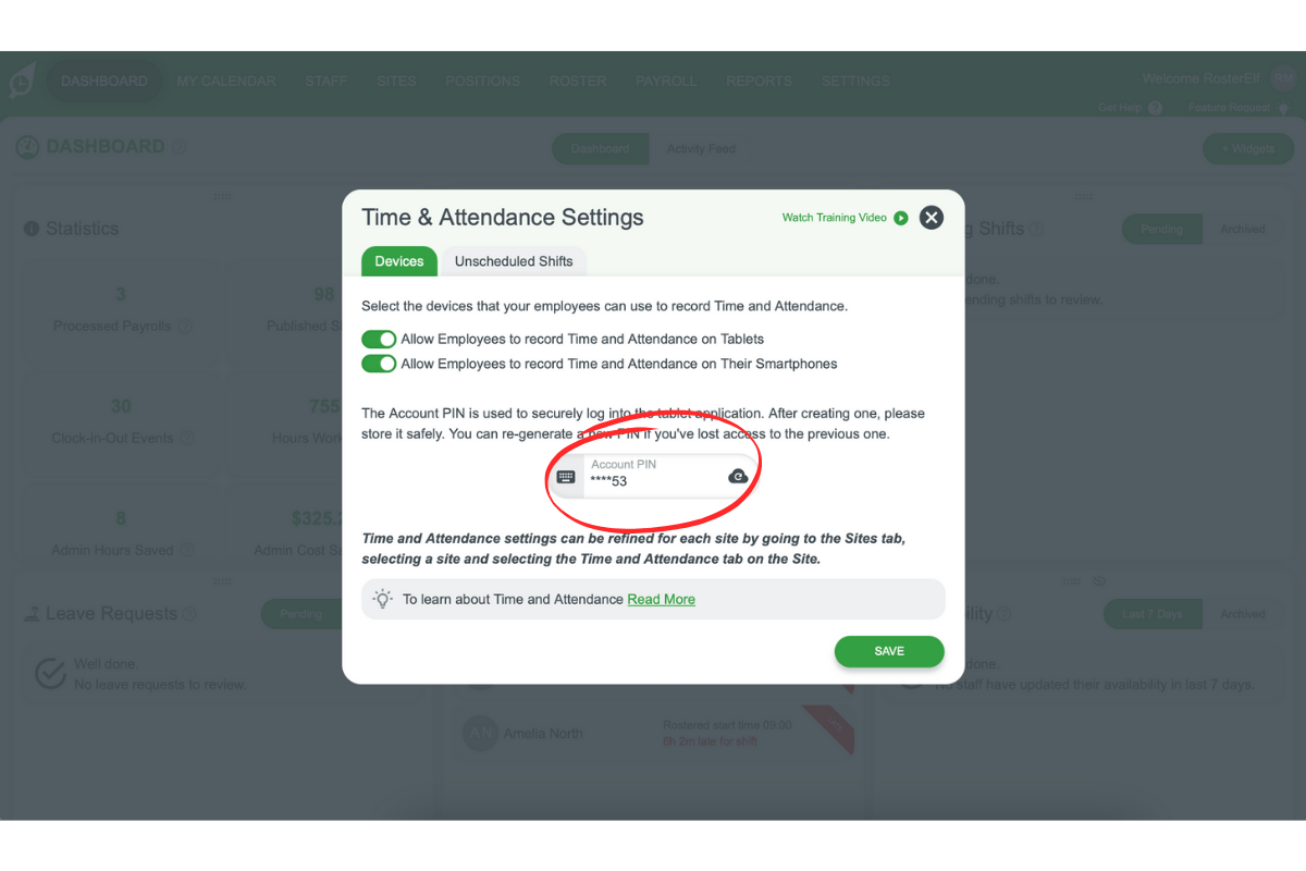 Screenshot highlighting the account PIN location