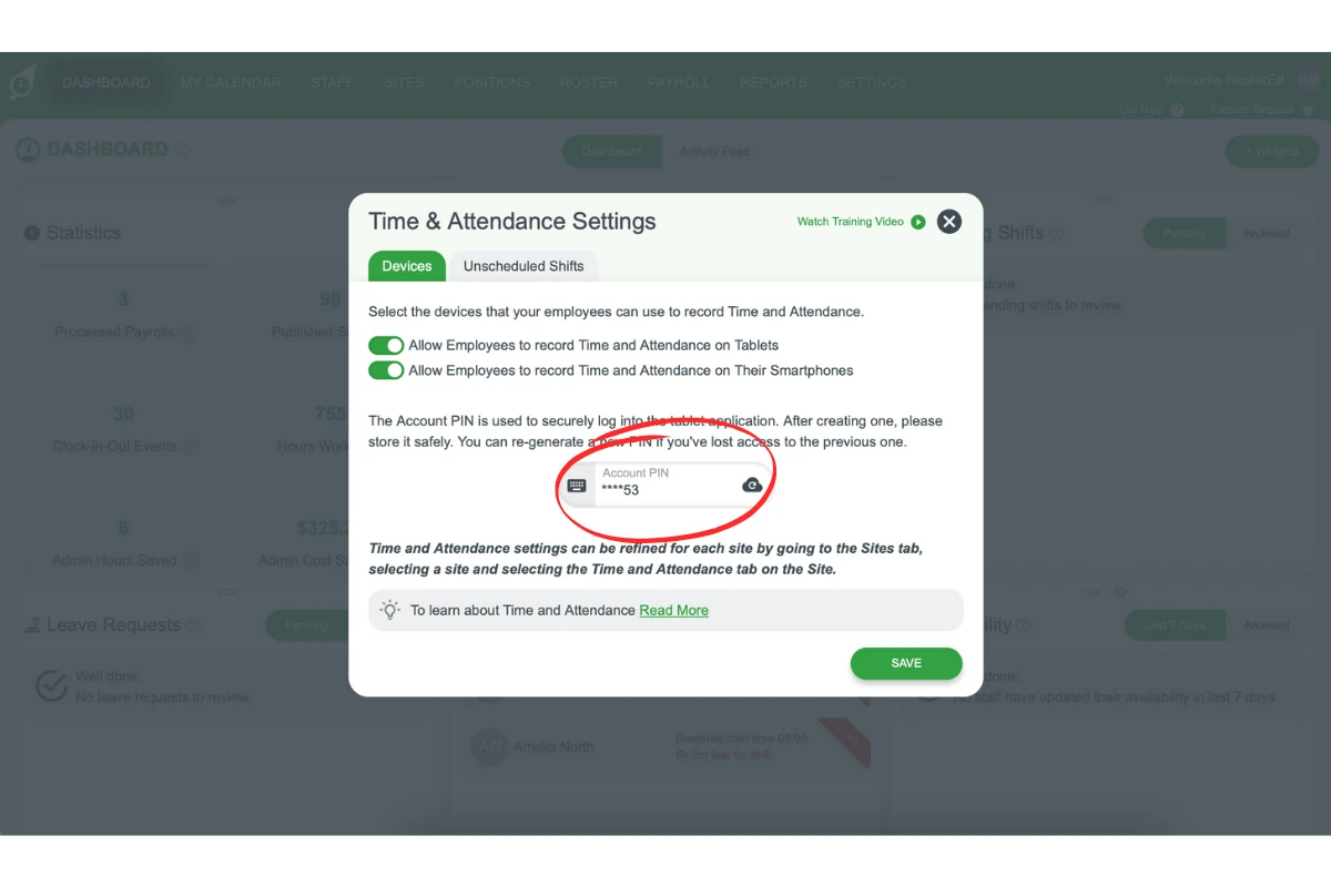 Screenshot highlighting the account PIN location