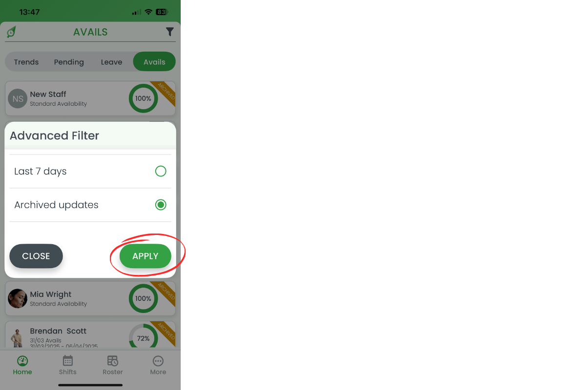 Staff management interface in RosterElf