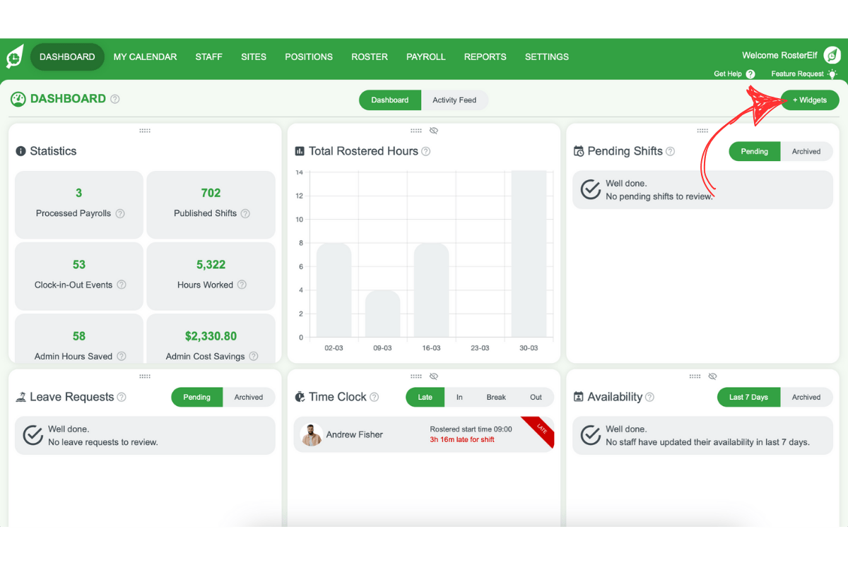 Adding a new widget from the dashboard